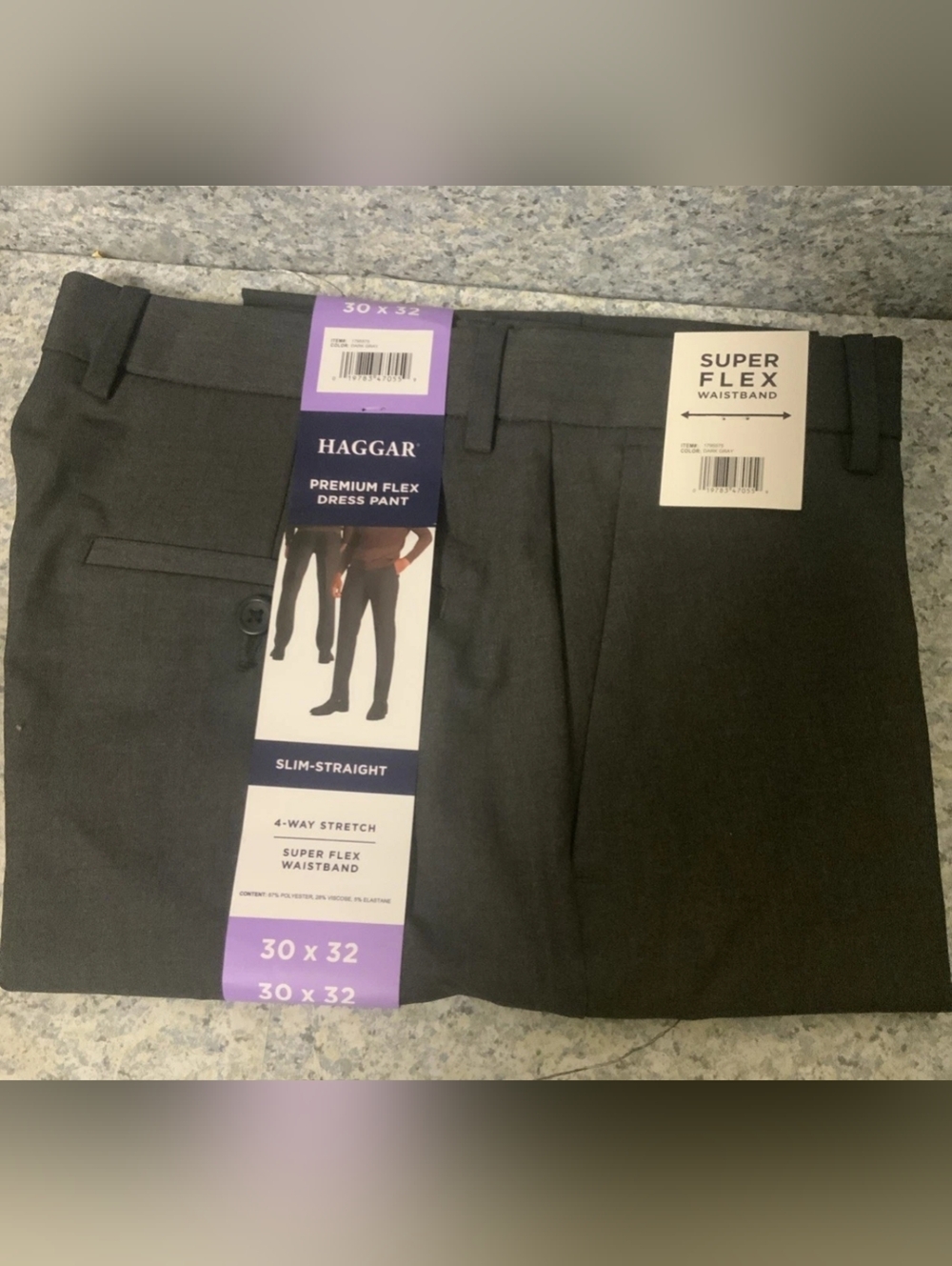 New Haggar Men's Boys Premium Flex Dress Pant Stretch Dark Gray Size 30 x 32 NWT